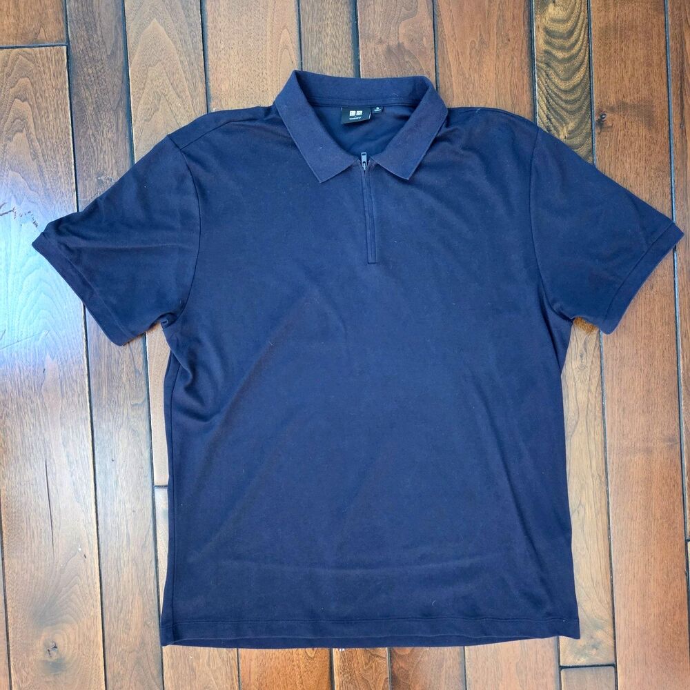 Uniqlo x Theory Shirt Men's Size XL Short Sleeve 1/4 Zip Lightweight Blue Airism